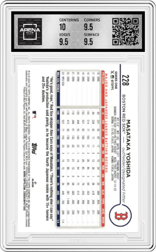Masataka Yoshida from the 2024 Topps  set featuring a Yellow parallel graded by Arena Club and given an overall grade of 10.