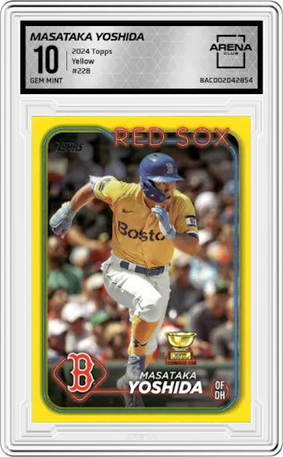 Masataka Yoshida from the 2024 Topps  set featuring a Yellow parallel graded by Arena Club and given an overall grade of 10.