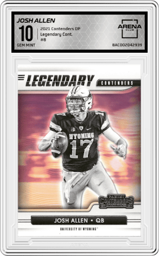 Josh Allen from the 2021 Panini Contenders Draft Picks set graded by Arena Club and given an overall grade of 10.