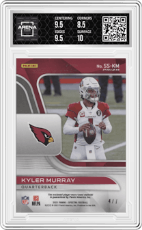 Kyler Murray from the 2021 Panini Spectra set featuring a Neon Pink parallel graded by Arena Club and given an overall grade of 9.