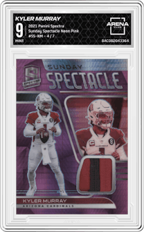 Kyler Murray from the 2021 Panini Spectra set featuring a Neon Pink parallel graded by Arena Club and given an overall grade of 9.