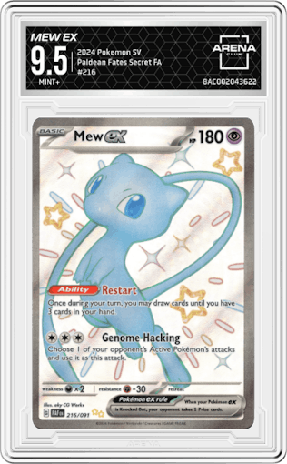 Mew ex from the 2024 Pokemon SV set graded by Arena Club and given an overall grade of 9.5.