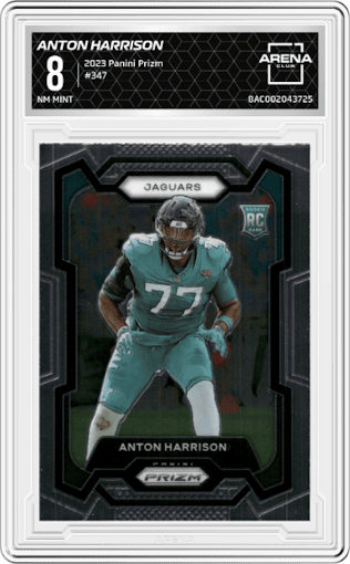 Anton Harrison from the 2023 Panini Prizm set graded by Arena Club and given an overall grade of 8.