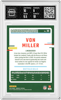 Von Miller from the 2023 Panini Donruss set graded by Arena Club and given an overall grade of 9.5.