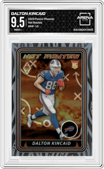Dalton Kincaid from the 2023 Panini Phoenix set graded by Arena Club and given an overall grade of 9.5.