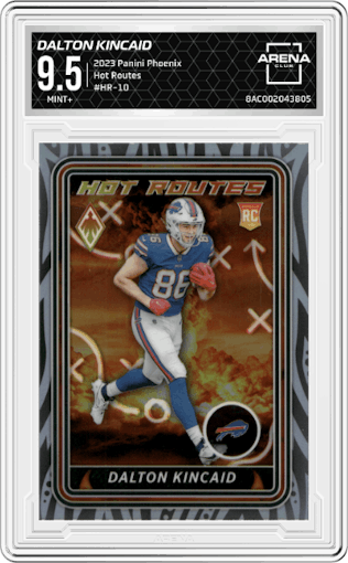 Dalton Kincaid from the 2023 Panini Phoenix set graded by Arena Club and given an overall grade of 9.5.