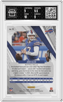 Josh Allen from the 2023 Panini Phoenix set graded by Arena Club and given an overall grade of 9.5.