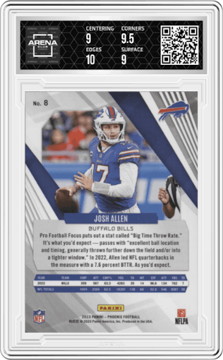 Josh Allen from the 2023 Panini Phoenix set graded by Arena Club and given an overall grade of 9.5.