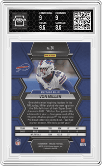 Von Miller from the 2023 Panini Mosaic set graded by Arena Club and given an overall grade of 9.