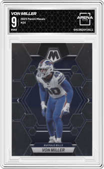 Von Miller from the 2023 Panini Mosaic set graded by Arena Club and given an overall grade of 9.