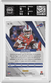 Stefon Diggs from the 2023 Panini Phoenix set graded by Arena Club and given an overall grade of 9.5.