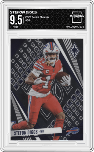 Stefon Diggs from the 2023 Panini Phoenix set graded by Arena Club and given an overall grade of 9.5.
