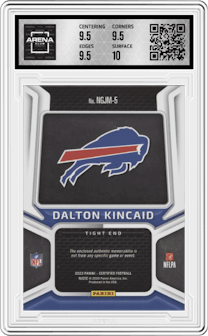 Dalton Kincaid from the 2023 Panini Certified set graded by Arena Club and given an overall grade of 10.