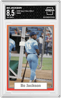 Bo Jackson from the 1990 Sport Stars Elite I set graded by Arena Club and given an overall grade of 8.5.
