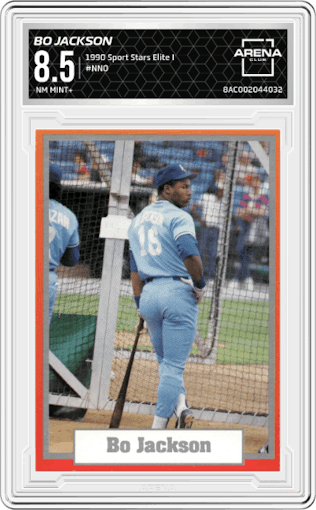 Bo Jackson from the 1990 Sport Stars Elite I set graded by Arena Club and given an overall grade of 8.5.