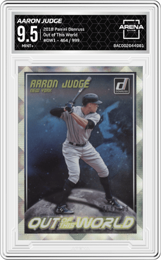 Aaron Judge from the 2018 Panini Donruss set graded by Arena Club and given an overall grade of 9.5.