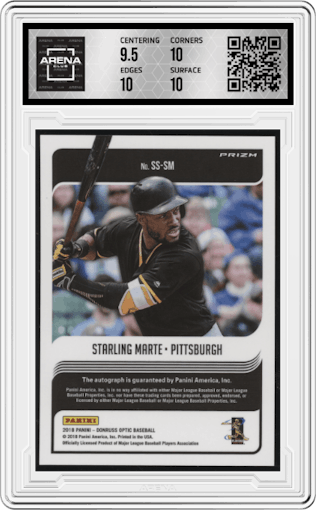 Starling Marte from the 2018 Panini Donruss Optic set graded by Arena Club and given an overall grade of 10.