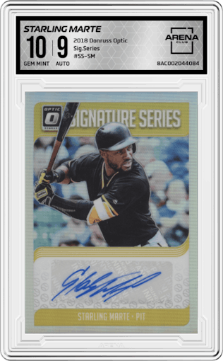 Starling Marte from the 2018 Panini Donruss Optic set graded by Arena Club and given an overall grade of 10.