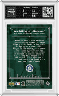 Ken Griffey Jr. from the 1999 Upper Deck HoloGrFX set graded by Arena Club and given an overall grade of 8.