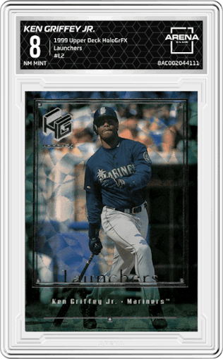 Ken Griffey Jr. from the 1999 Upper Deck HoloGrFX set graded by Arena Club and given an overall grade of 8.