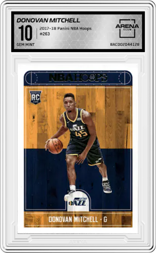 Donovan Mitchell from the 2017-18 Panini NBA Hoops set graded by Arena Club and given an overall grade of 10.