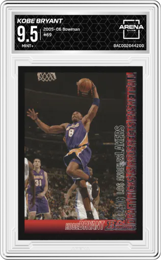 Kobe Bryant from the 2005-06 Bowman set graded by Arena Club and given an overall grade of 9.5.