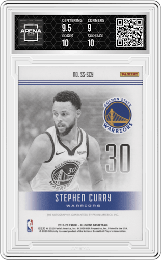 Stephen Curry from the 2019-20 Panini Illusions set graded by Arena Club and given an overall grade of 9.5.