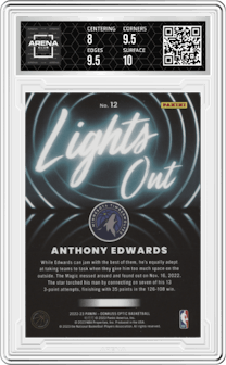 Anthony Edwards from the 2022-23 Panini Donruss Optic  set graded by Arena Club and given an overall grade of 8.5.