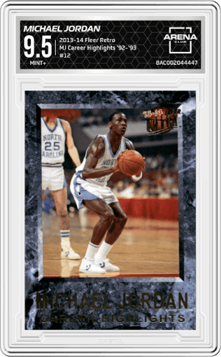 Michael Jordan from the 2013-14 Fleer Retro set graded by Arena Club and given an overall grade of 9.5.