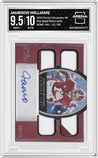 Jameson Williams from the 2022 Panini Chronicles Draft Picks set graded by Arena Club and given an overall grade of 9.5.