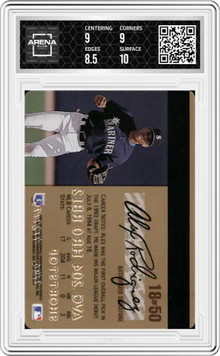 Alex Rodriguez from the 1995 Donruss Studio set graded by Arena Club and given an overall grade of 9.