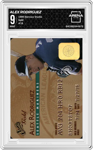 Alex Rodriguez from the 1995 Donruss Studio set graded by Arena Club and given an overall grade of 9.