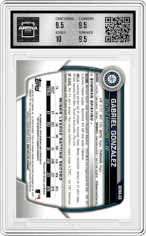 GABRIEL GONZALEZ from the 2023 Bowman Chrome Mega Box set graded by Arena Club and given an overall grade of 10.