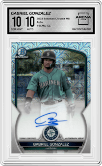 GABRIEL GONZALEZ from the 2023 Bowman Chrome Mega Box set graded by Arena Club and given an overall grade of 10.