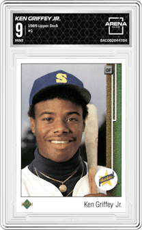 Ken Griffey Jr. from the 1989 Upper Deck set graded by Arena Club and given an overall grade of 9.