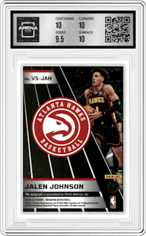 Jalen Johnson from the 2022-23 Panini Obsidian set featuring a Electric Etch Purple parallel graded by Arena Club and given an overall grade of 10.