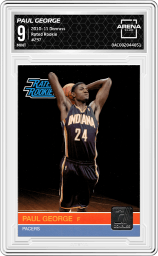 Paul George from the 2010-11 Donruss set graded by Arena Club and given an overall grade of 9.