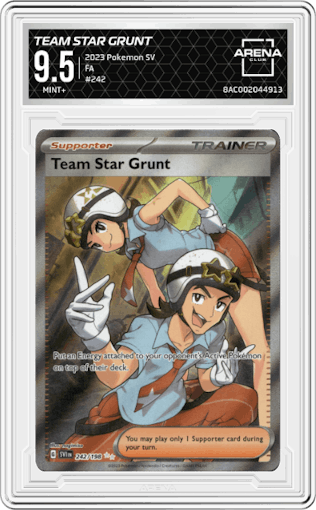 Team Star Grunt from the 2023 Pokemon SV set graded by Arena Club and given an overall grade of 9.5.