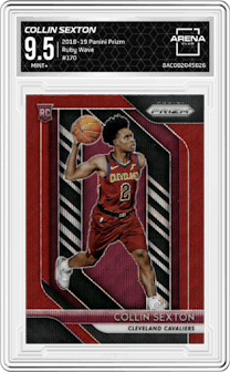 Collin Sexton from the 2018-19 Panini Prizm set featuring a Ruby Wave parallel graded by Arena Club and given an overall grade of 9.5.