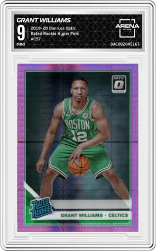 Grant Williams from the 2019-20 Panini Donruss Optic set featuring a Hyper Pink parallel graded by Arena Club and given an overall grade of 9.