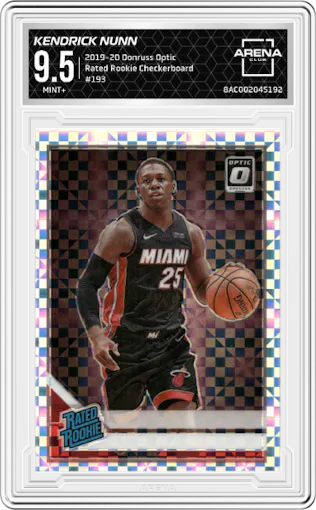 Kendrick Nunn from the 2019-20 Panini Donruss Optic set featuring a Checkerboard parallel graded by Arena Club and given an overall grade of 9.5.