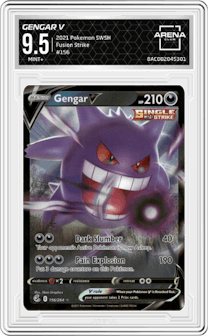 Gengar V from the 2021 Pokemon SWSH set graded by Arena Club and given an overall grade of 9.5.