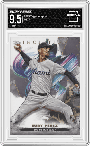 Eury Perez from the 2023 Topps Inception set graded by Arena Club and given an overall grade of 9.5.
