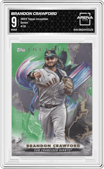 Brandon Crawford from the 2023 Topps Inception set featuring a Green parallel graded by Arena Club and given an overall grade of 9.