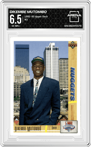 Dikembe Mutombo from the 1991-92 Upper Deck set graded by Arena Club and given an overall grade of 6.5.