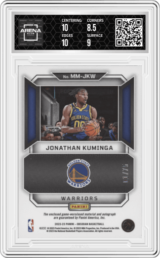 Jonathan Kuminga from the 2022-23 Panini Obsidian set graded by Arena Club and given an overall grade of 9.