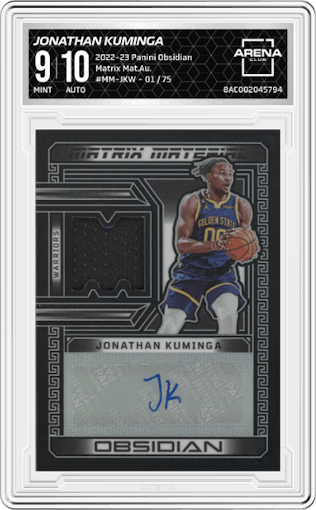 Jonathan Kuminga from the 2022-23 Panini Obsidian set graded by Arena Club and given an overall grade of 9.