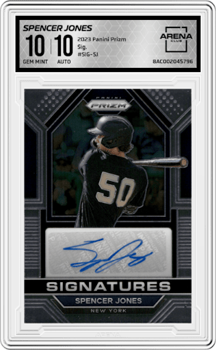 Spencer Jones from the 2023 Panini Prizm set graded by Arena Club and given an overall grade of 10.