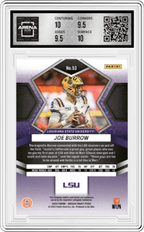 Joe Burrow from the 2023 Panini Mosaic Draft Picks set graded by Arena Club and given an overall grade of 10.