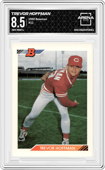 Trevor Hoffman from the 1992 Bowman set graded by Arena Club and given an overall grade of 8.5.